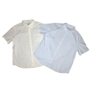 Goodfellow Lot 2 Button Front Shirts Mens XL Slim Fit White Blue Short Sleeve